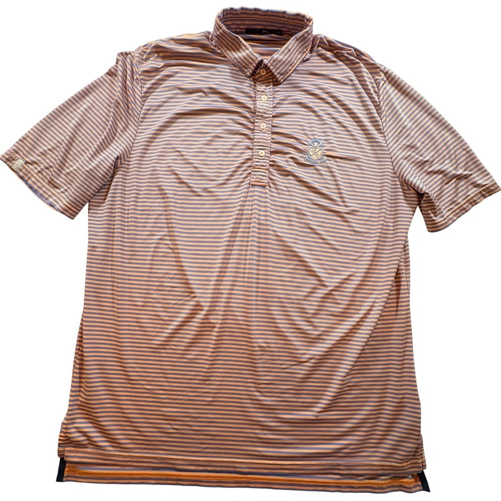 RL Ralph Lauren Golf Polo Mens XL Orange Blue Striped Performance Sharon Club